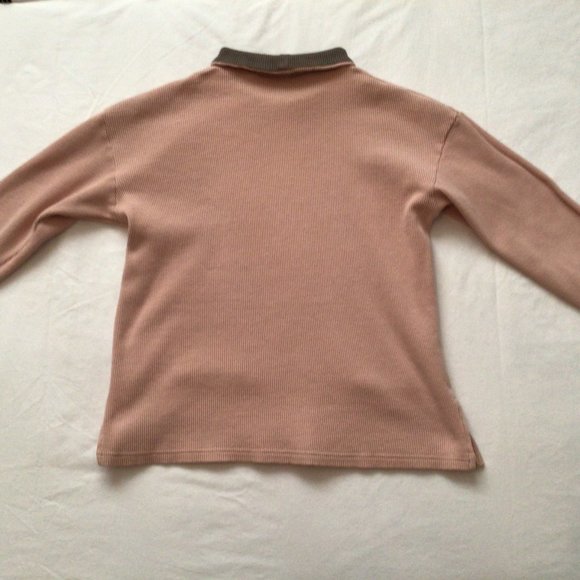 Newport News 3/4 sleeve pink top with grey/brown neck & pocket trim - Picture 6 of 10